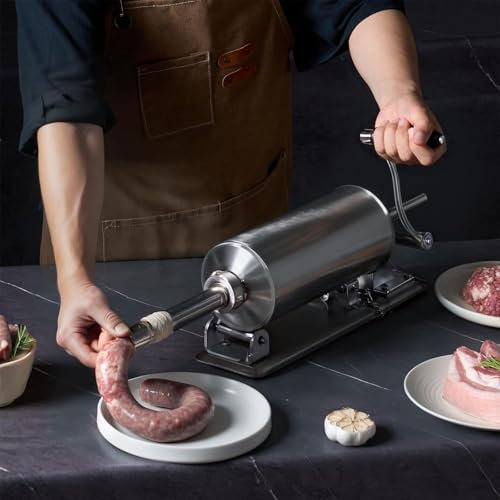 Insaccatrice Manuale per Salsicce, con 8 Tubi per Ripieno, Macchina per Salsiccia Manuale Fatta in Casa in Acciaio Inossidabile, Macchina da Cucina per Riempimento di Carne Orizzontale