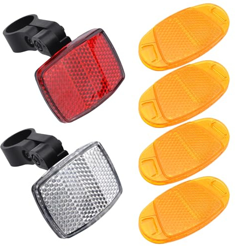 6 Pièces Catadioptre Velo, Catadioptres avec Support, Très Réfléchissant Réflecteurs pour Rayons de Vélo, Reflecteur Rayon Vélo pour La Conduite Nocturne de Roue de Vélo (Blanc, Rouge, Orange)