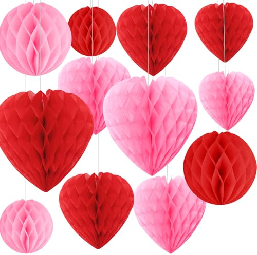 dellyy Cuore Palla a Nido d'Ape, Decorazioni San Valentino, San Valentino Cuori Di Carta, Decorazione Romantica, Decorazione per Matrimonio, per La Festa Della Mamma