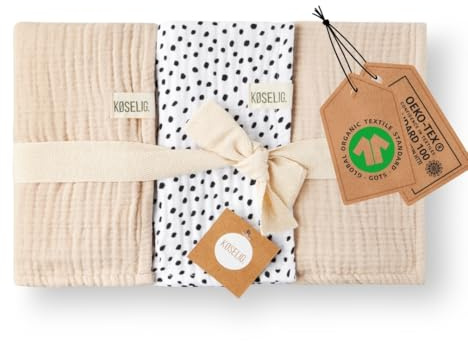KØSELIG® Geschenk zur Geburt: Premium Musselintücher, Babydecken, Spucktücher | 80x80 cm | 100% Bio-Baumwolle | extra weich & saugstark | 60°C Wäsche | 3er Set Mulltücher