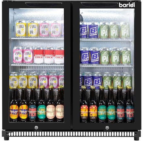 Baridi Back Bar Drinks Fridge with Hinged Double Door, 190L Capacity - DH272