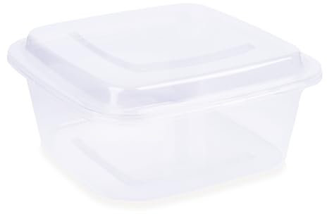 Multi Essential Trade Lot de 50 boîtes alimentaires carrées transparentes avec couvercles, durables, étanches, réutilisables et jetables pour la préparation des repas (transparents, 750)