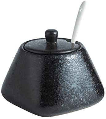 Zuccheriera, Contenitore per condimenti, Zuccheriera in Ceramica Tinta Unita con Coperchio, Zuccheriera in Porcellana da 340 ml con Cucchiaio, Sale Piccolo, Barattolo di Conservazione, per Bar,