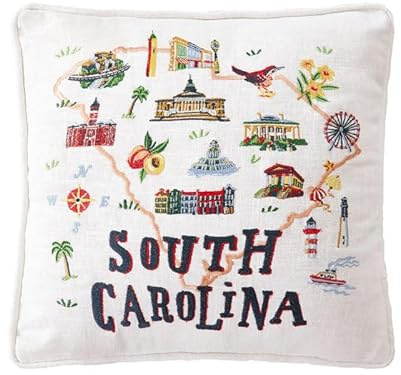 Peking Handicraft South Carolina Embroidered Poly Filler Pillow, 14-Inch, Multicolor