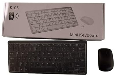 K-03 Mini Tastiera e Mouse Wireless, 2.4 GHz, Design Compatto, Nero
