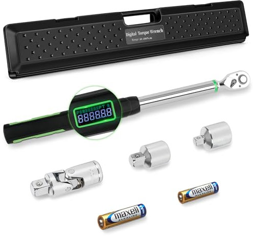 Catolsss Digitaler Drehmomentschlüssel 1/2 Zoll,10-200NM ± 2% Fehlergenauigkeit Drehmomentschlüssel Set mit Zwei-Wege-Einstellung, voreingestellter Speicher, Summer und LED-Anzeige, für Auto& Moto