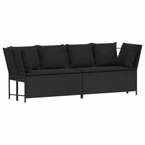 Gecheer Gartensofa mit Kissen Garden Lounge Sofa Terrassensofa Gartengarnitur Gartenmöbel Terrassenmöbel Sitzgruppe Loungeset Loungemöbel Garten Balkon Terrasse Outdoor Schwarz Poly Rattan