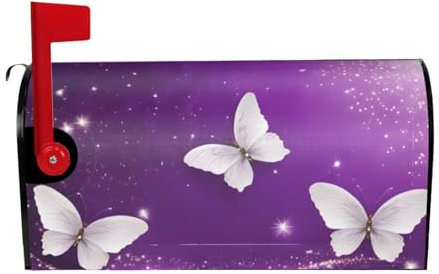 Purple Butterflies Printed Print Mailbox Cover Durable Oxford Cloth for American Standard & Large Size Mailboxes