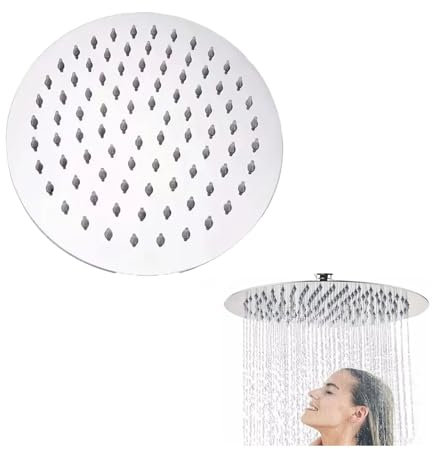 Wxinsheng 8 Pollici Docce Fisso Rotondo Soffione Soffione Doccia a Pioggia con Getti Anticalcare Ultra Sottile Soffione Doccia Alta Pressione con Effetto Cascata,Rotazione,Facile Installazione