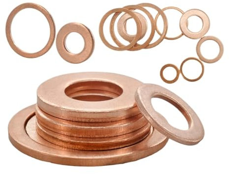 Aqxypas M5 M6 M8 M10 M12 M14 M16 M18 M20 M22 M24 Ölablassschrauben aus reinem Kupfer, Unterlegscheibe, O-Ring-Dichtung, Flache Distanzstücke for Motorrad-Ölwannen(M16x25x1(10Pcs))