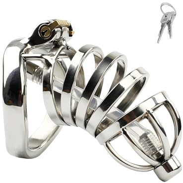 Cage de Chasteté pour Pénis avec Cathéter en Silicone Cage Chastetée en Métal avec Serrure Dissimulée pour le Bondage du Pénis de l'Homme Chastity Cage en Acier Courbé et Respirant (50mm)