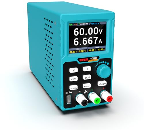 KIPRIM Fuente De Alimentación De Banco Regulable DC 60V 20A 400W USB LCD | Programable Con Software En Pendrive USB, Ideal Para Laboratorio Y Taller, Control Preciso De Salida DC - DC620S
