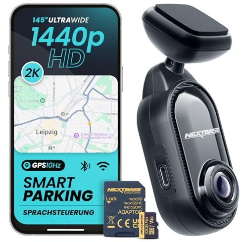 Nextbase® Piqo 2K Dashcam Auto Vorne | Parkmodus 24/7 Parküberwachung | 1440p 30fps Dash Cam | Sprachsteuerung | Auto Kamera 145 Grad Betrachtungswinkel mit Nachtsicht | Inklusive 32GB MicroSD Karte