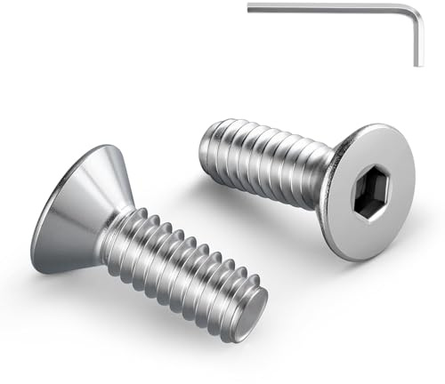 Wavanta 20Pcs M6 Bolts, M6 X 16mm Countersunk Bolts Screws, Flat Head Socket Cap Screws, 304 Stainless Steel, Full Thread, Bright Finish, with Hex Spanner