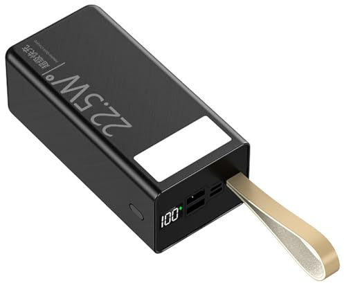 Power Bank, Power Bank, 50000 mAh, capacità elevata, caricabatterie portatile a ricarica rapida da 25 W con torcia e display a LED, 3 uscite e 2 ingressi, batteria esterna, nero