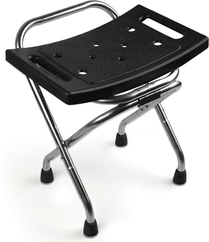 Folding Shower Seat, Stainless Eligible Shower Chair for Inside Shower, 400lbs Portable Travel Shower Stool, Safety Anti-Slip Bath Chair for Seniors, Disabled(Black)