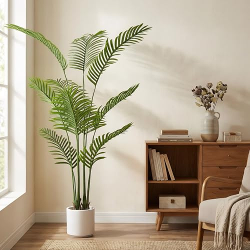 5FT Artificial Palm Tree - Tall Indoor Artificial Plant with Pot, Realistic Silk Palm Tree Decorative Plant, Natural and Lifelike, Suitable for Home, Office, and Living Room Indoor Artificial Plants