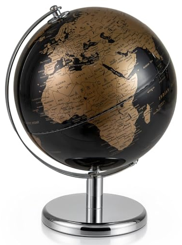 COSTWAY 20cm World Globe, Rotating Earth Globe with Metal Stand, Desktop Geography Educational Learning Toy for Classroom, Office, Home Decorative (Black + Gold)