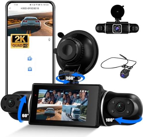 GOHHDL Dashcam Voiture 4 Canaux 360° avec WiFi, 2K+3*1080P Avant Arrière Droite, Autocaméra avec Vision Nocturne, Surveillance du Stationnement, G-Sensor, Enregistrement en Boucle, APP, Aide au recul