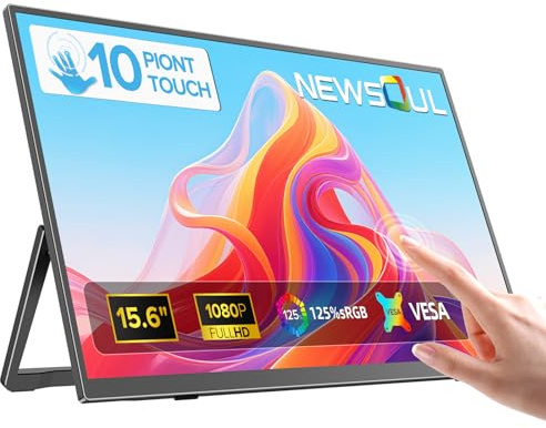 Newsoul Écran Portable Tactile, Ecran Tactile 15,6 Pouces, Moniteur Portable FHD 1080P IPS, 125% sRGB, 1500:1, External Monitor Compatible VESA & Mini HDMI/USB-C pour Laptop/PC/Phone
