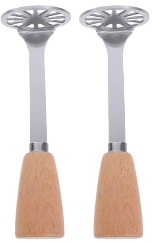 Angoily Schiacciapatate Piccolo in Acciaio con Manico in Legno Antiscivolo Set 2 Pezzi Utensile da Cucina Manuale per Purè di Patate Carote e Verdure per Uso Domestico e Cucina