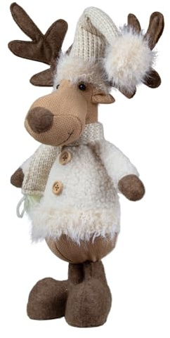 Monopol Christmas Paradise Weihnachts-Elch 30cm (46cm) stehendes Dekofigur Mir Bommermütze und Schal beige