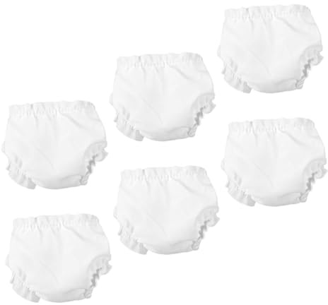 GARVALON 6Pcs 10-Inch Doll Underpants Set White Mini Doll Underwear Reusable Pretend Play Clothes Accessories for