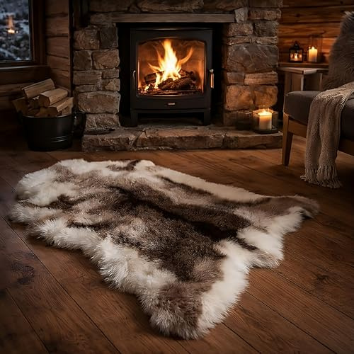 John Aird Luxury Faux Reindeer Hide Rug – Soft Fur Effect Scandinavian Style Floor Rug for Living Room, Bedroom & Cabin Décor (90cm x 115cm)