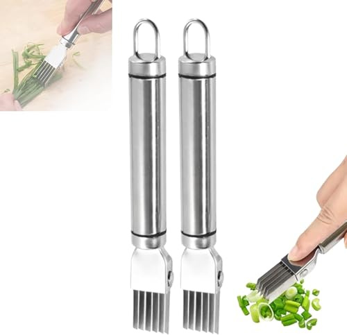 2 pcs Stainless Steel Chopper Onion Cutter Kitchen Slicing Tool Scraping Onion shredding Cutting Scallion Shaving Ginger Slicing Cutting ham Slicing Garlic Household Multifunctional Slicer Gadget