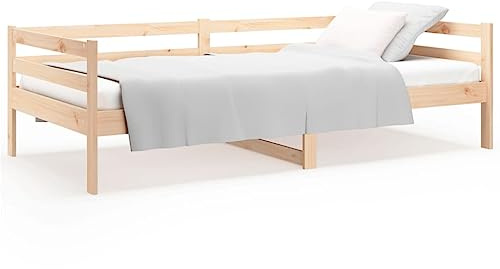 Qnhdfrt Tagesbett 80x200 cm aus massivem Kiefernholz – Vielseitiges Gästebett mit Bettgitter und Lattenrost – Stabiler Bettrahmen für Wohnzimmer & Schlafzimmer, Natur