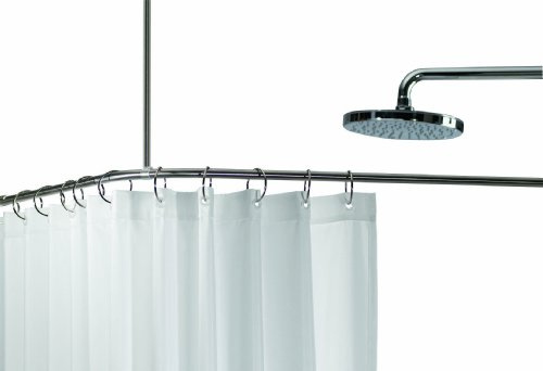Spirella Teleskopstange Duschvorhangstange | verstellbar, sicherer Halt zum Schrauben| als Duschstange, Kleiderstange | inklusive 12 Duschvorhangringen und Deckenstütze | 90 x 90 cm Silber, Silver
