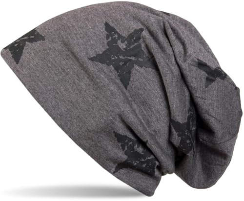 styleBREAKER Unisex Beanie Sterne Print Destroyed 59cm | Slouch Longbeanie. elastisches Material. Bundweite 26.5cm. Höhe 27cm. weiche Haptik. Einheitsgröße.