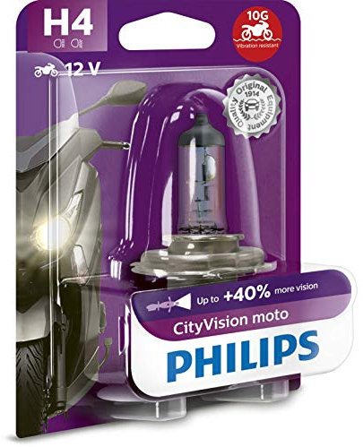 Philips 12342CTVBW City Vision Moto H4 Motorrad-Scheinwerferlampe, 1er Blister