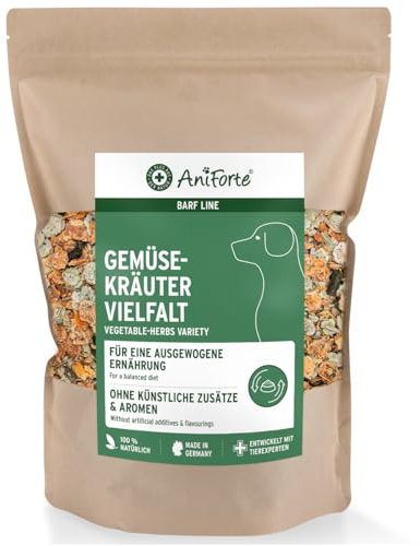 AniForte Barf Zusatz für Hunde Gemüse Kräuter Vielfalt 1kg - Naturprodukt, Barf Hundefutter, getreidefrei, glutenfrei, Flocken für Hunde ohne künstliche Zusätze, 100% Natur Hundeflocken, Flockenfutter