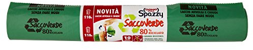 Domopak Spazzy Sacs poubelle verts 100 l, avec lacet et patte autocollante Sac Vert, 70 x 105 cm – 5 Paquets de 10 sacs [50 sacs]