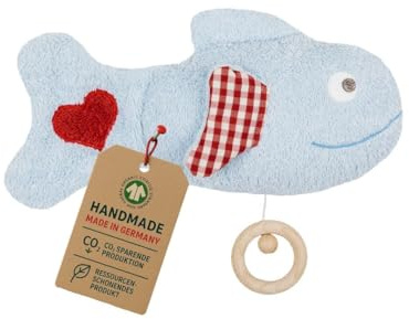 Efie Bio - Spieluhr Fisch blau - kontrolliert biologischer Anbau (organic) - Made in Germany - GOTS zertifiziert – nachhaltig - Melodie (Sandmann, lieber Sandmann)