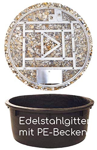 Köhko Abdeckgitter-Set aus Edelstahl mit PE-Becken Ø 88 cm (150 Liter) für Wasserspiel Springbrunnen