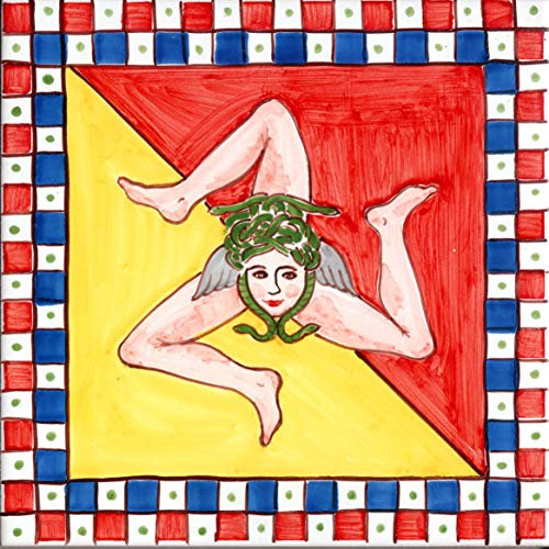 Trinacria Baldosa de cerámica de Caltagirone decorada a mano Carrito Style Handmade