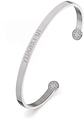 Kistanio Damen Armreif mit Spruch - THANKFUL - silberfarben BAN-THA-SI
