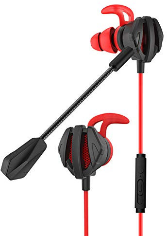 Iriisy Écouteurs intra-auriculaires avec câble et microphone, gaming multiplateforme, pour PS4, PC, Xbox, pubg, double microphone, casque de gaming professionnel de 3,5 mm (rouge)