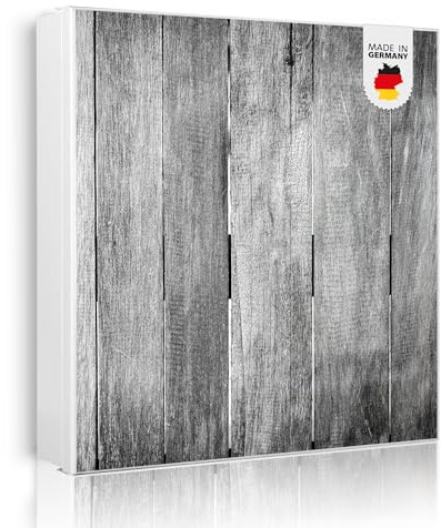 banjado Großer Schlüsselkasten Metall - Schlüsselbox 30x30cm beschreibbarer mit 32 Haken - Schlüsselkasten modern für Schlüsselaufbewahrung - Korpus Weiß Scharnier Links - Motiv Holz Monochrom