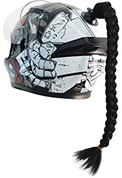 iSpchen Motorradhelm Abnehmbarer Pferdeschwanz Motorräder Helm Dekorieren Zöpfe Retro Motorrad Helm Zöpfe mit Saugnapf Dekoration Haarschmuck für Fahrrad Motorrad Roller Helm Zubehör,Schwarz