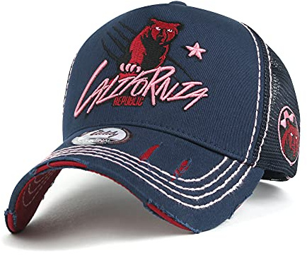 ililily Dags till broderad baseballkeps färgglad söm nät truckerkeps, Marinblå CA, L/XL