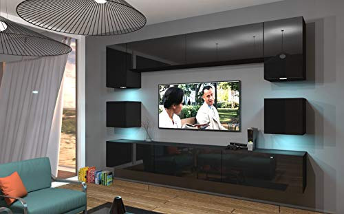 Furnitech Wohnzimmer | LED RGB - 16 Farben | Hängend Modern Schrankwand mit Regalen und TV-Schrank (Nowara AN1-17B-HG20 1A)