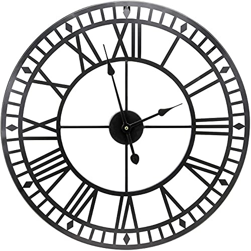 Greenfields Large 60cm Vintage Roman Numeric Clock - Silent Non Tick - Perfect for Indoors or Outdoors - Battery Operated Easy to Hang Stylish and Lightweight - Office, Home or Garden