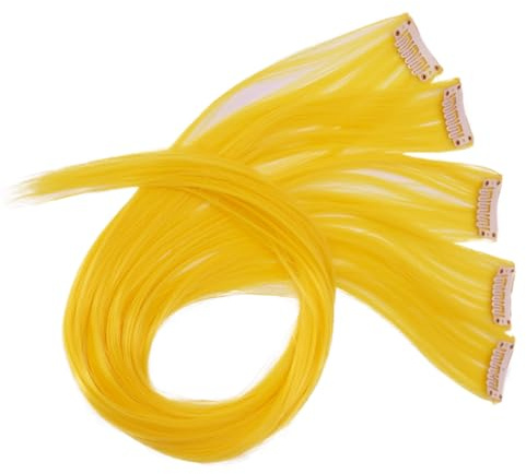 CAISHA 60cm 5 Parti Colorato Ciocca Meches Clip In Extension Extension Per Capelli Lisci Capelli Lunghi Parrucchino Giallo BST121