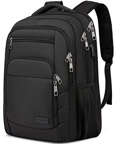Liokesa Rucksack Herren, 15,6 Zoll Rucksack Herren Laptop, Schulrucksack Jungen Teenager mit USB Ladeanschluss für die Business Arbeit Rucksack, für Uni Reisen, Arbeit, Schule, Schwarz