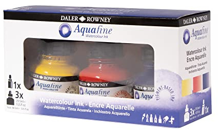 Daler Rowney Aquafine Watercolour Ink Aquarellfarben, 3 x 29,5 ml