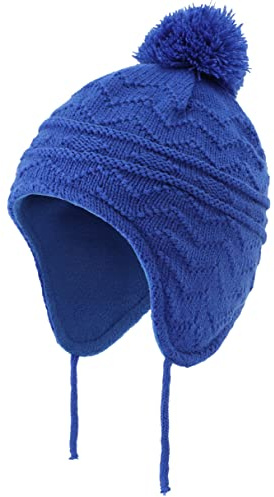 Connectyle Girls Boys Knit Kids Hat with Earflaps Fleece Lined Beanie Cap Warm Winter Beanies Skull Cap L Royal Blue
