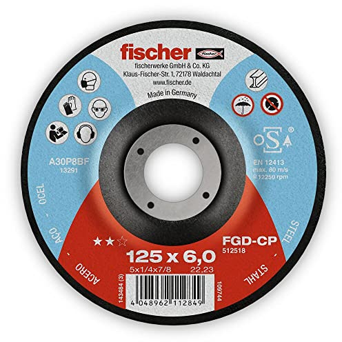 fischer Schleifscheibe CP gekröpft, für die Anwendung in Stahl, 6/180 mm, Bohrungsdurchmesser 22,23 mm, Set mit 10 Stück